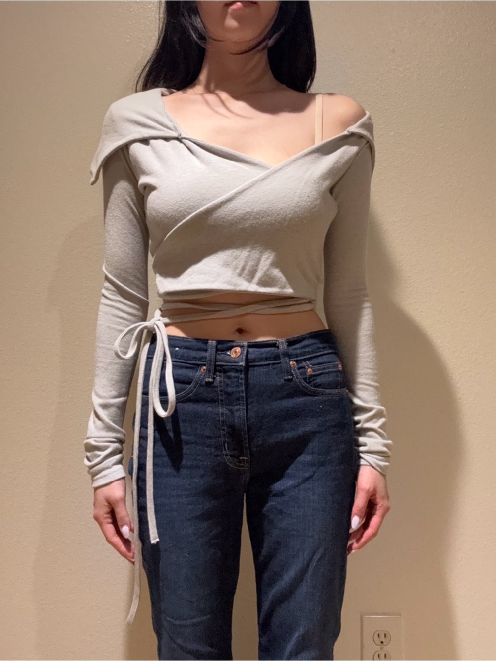 Not Your Rose Light Gray Wrap Top